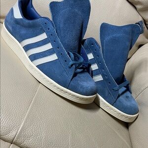 adidas Blue Suede Sneakers with White Three Stripes